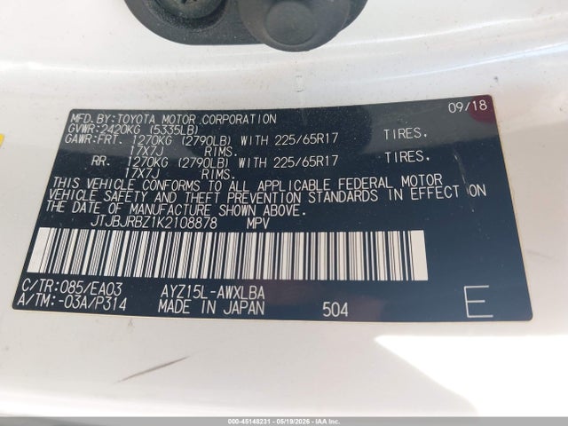 Auction sale of the 2019 Lexus Nx 300h, vin: JTJBJRBZ1K2108878, lot number: 45148231