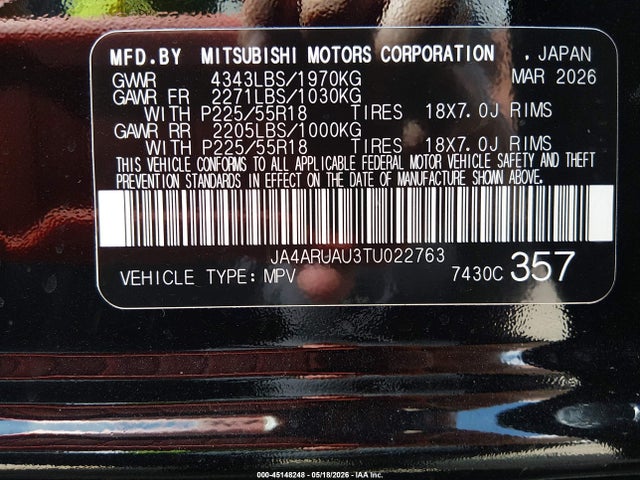 Продаж на аукціоні авто 2026 Mitsubishi Outlander Sport 2.0 Es/2.0 Le/2.0 Ralliart/2.0 S/2.0 Se/2.0 Trail Edition, vin: JA4ARUAU3TU022763, номер лоту: 45148248