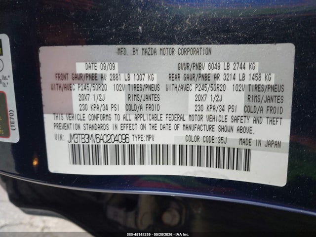 Aukcja sprzedaży 2010 Mazda Cx-9 Grand Touring, vin: JM3TB3MV6A0204096, numer aukcji: 45148259
