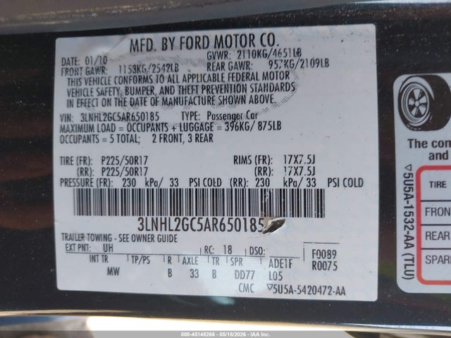 Aukcja sprzedaży 2010 Lincoln Mkz, vin: 3LNHL2GC5AR650185, numer aukcji: 45148266