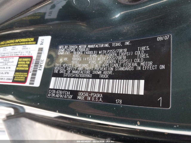 Продаж на аукціоні авто 2007 Toyota Tundra Sr5 4.7l V8, vin: 5TFDT54167X009960, номер лоту: 45148287