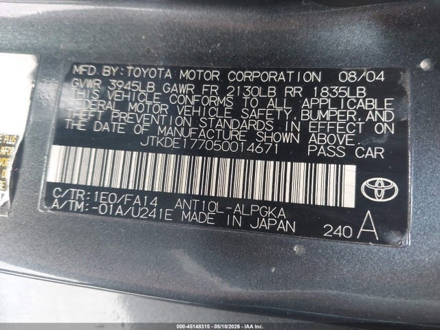 Продаж на аукціоні авто 2005 Scion Tc, vin: JTKDE177050014671, номер лоту: 45148315