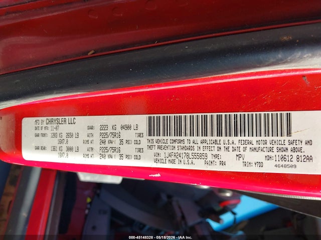 45148328 :رقم المزاد ، 1J4FA24178L555859 vin ، 2008 Jeep Wrangler X مزاد بيع