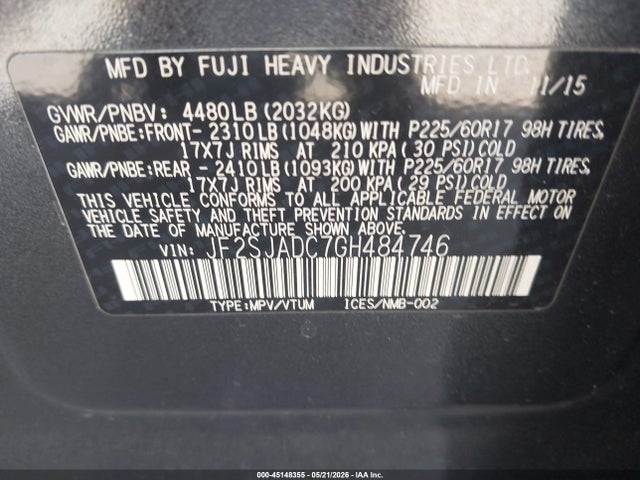 JF2SJADC7GH484746 Subaru Forester 2.5i Premium
