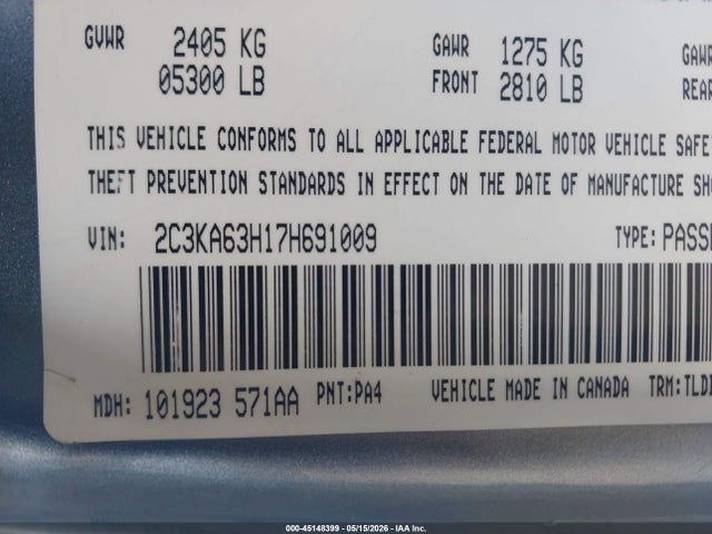 Продаж на аукціоні авто 2007 Chrysler 300c, vin: 2C3KA63H17H691009, номер лоту: 45148399