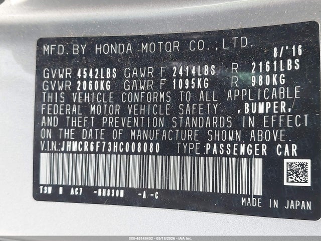 JHMCR6F73HC008080 Honda Accord Hybrid Touring