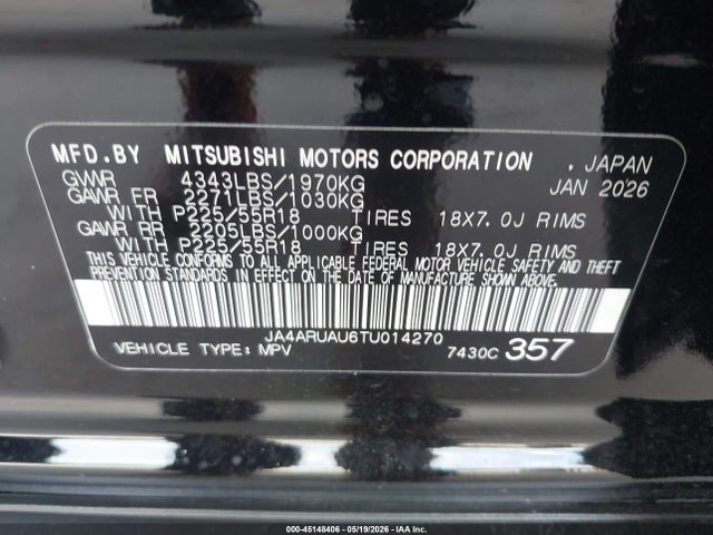 Aukcja sprzedaży 2026 Mitsubishi Outlander Sport 2.0 Es/2.0 Le/2.0 Ralliart/2.0 S/2.0 Se/2.0 Trail Edition, vin: JA4ARUAU6TU014270, numer aukcji: 45148406
