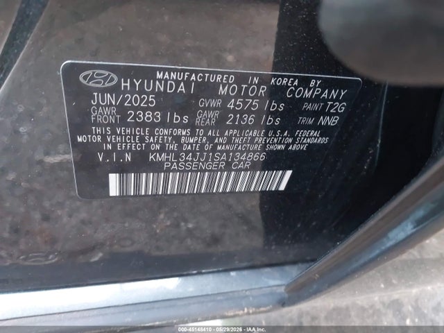 Продаж на аукціоні авто 2025 Hyundai Sonata Hybrid Sel, vin: KMHL34JJ1SA134866, номер лоту: 45148410