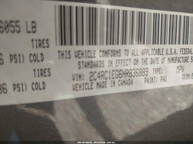 45148439 :رقم المزاد ، 2C4RC1EG6HR836889 vin ، 2017 Chrysler Pacifica Touring-l Plus مزاد بيع