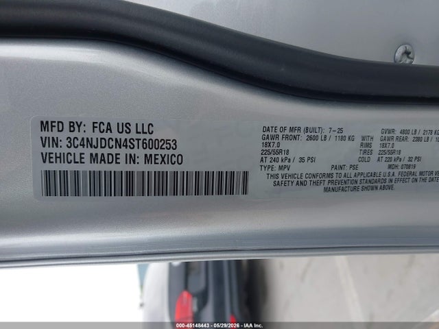 Продаж на аукціоні авто 2025 Jeep Compass Limited 4x4, vin: 3C4NJDCN4ST600253, номер лоту: 45148443