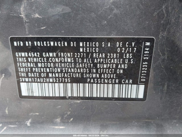 Продаж на аукціоні авто 2017 Volkswagen Golf Alltrack Tsi S/tsi Se/tsi Sel, vin: 3VWH17AU2HM527795, номер лоту: 45148444