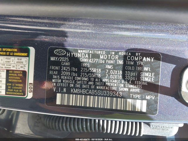 Aukcja sprzedaży 2025 Hyundai Kona Sel, vin: KM8HBCAB5SU339343, numer aukcji: 45148478