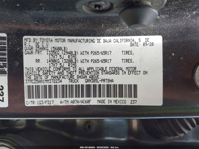 Продажа на аукционе авто 2021 Toyota Tacoma Trd Sport, vin: 3TMCZ5AN1MM372234, номер лота: 45148484