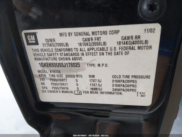 Продаж на аукціоні авто 2003 Gmc Yukon Denali, vin: 1GKEK63U93J178025, номер лоту: 45148487