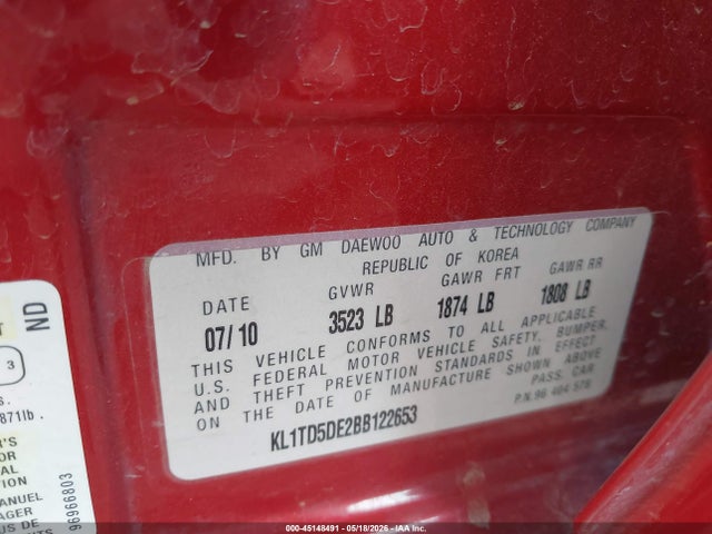 Продаж на аукціоні авто 2011 Chevrolet Aveo 1lt, vin: KL1TD5DE2BB122653, номер лоту: 45148491