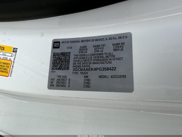 45148496 :رقم المزاد ، 3GCNAAEK4PG358422 vin ، 2023 Chevrolet Silverado 1500 2wd  Standard Bed Wt مزاد بيع