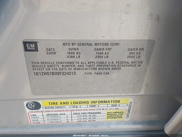 Продажа на аукционе авто 2009 Chevrolet Malibu Lt, vin: 1G1ZH57B09F224313, номер лота: 45148517