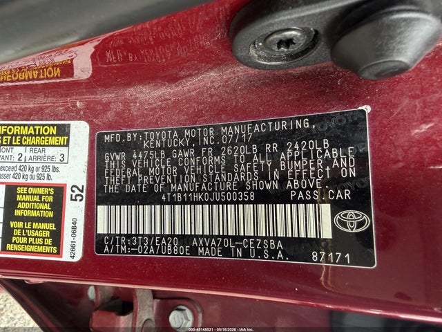 Продаж на аукціоні авто 2018 Toyota Camry Se, vin: 4T1B11HK0JU500358, номер лоту: 45148521