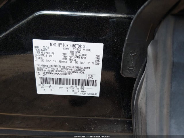 Продажа на аукционе авто 2016 Ford Edge Sel, vin: 2FMPK4J92GBB89297, номер лота: 45148531