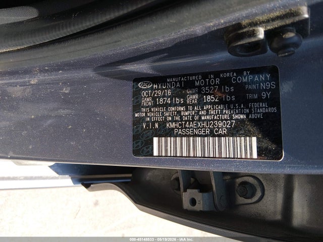 45148533 :رقم المزاد ، KMHCT4AEXHU239027 vin ، 2017 Hyundai Accent Se مزاد بيع