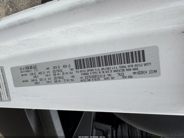 2015 Ram Promaster 1500 Low Roof მანქანა იყიდება აუქციონზე, vin: 3C6TRVAG9FE510110, აუქციონის ნომერი: 45148547
