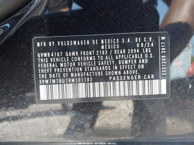 45148575 :رقم المزاد ، 3VW7M7BU7RM101183 vin ، 2024 Volkswagen Jetta 1.5t Se مزاد بيع