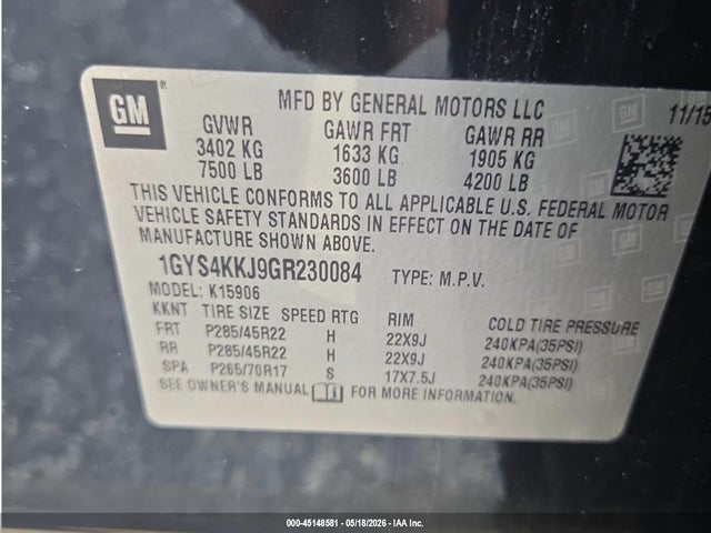 Продаж на аукціоні авто 2016 Cadillac Escalade Esv Platinum, vin: 1GYS4KKJ9GR230084, номер лоту: 45148581