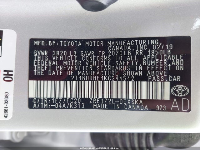Toyota COROLLA SE 2019 2T1BURHE1KC244542 Image 9