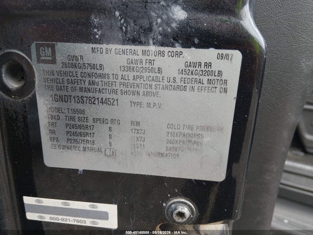 Продаж на аукціоні авто 2008 Chevrolet Trailblazer Lt, vin: 1GNDT13S782144521, номер лоту: 45148588