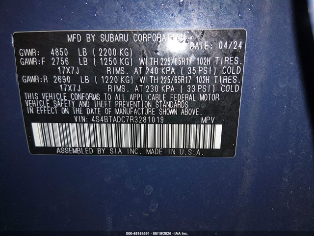 4S4BTADC7R3281019 Subaru Outback Premium