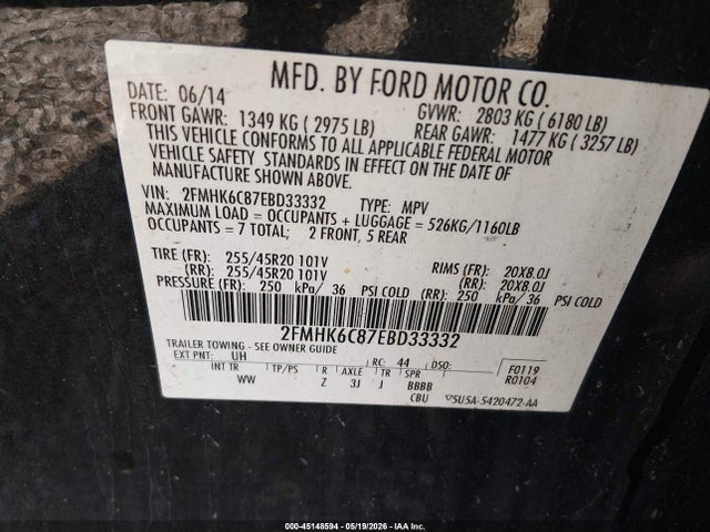 Aukcja sprzedaży 2014 Ford Flex Sel, vin: 2FMHK6C87EBD33332, numer aukcji: 45148594