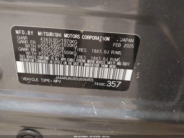 Продаж на аукціоні авто 2025 Mitsubishi Outlander Sport 2.0 Le Awc, vin: JA4ARUAU9SU006405, номер лоту: 45148604