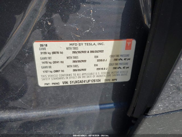 Tesla Model X 100d/75d/p100d 2018 5YJXCAE41JF126104 Image 9