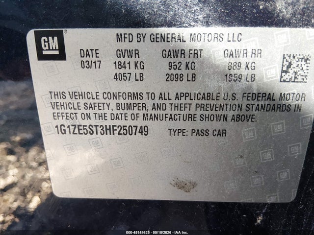 Auction sale of the 2017 Chevrolet Malibu 1lt, vin: 1G1ZE5ST3HF250749, lot number: 45148625