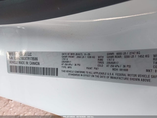 2026 Chrysler Pacifica Select მანქანა იყიდება აუქციონზე, vin: 2C4RC1BGXTR178586, აუქციონის ნომერი: 45148636