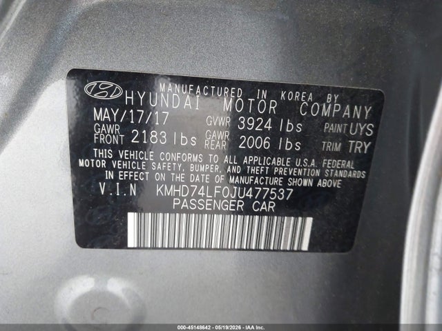 Aukcja sprzedaży 2018 Hyundai Elantra Se, vin: KMHD74LF0JU477537, numer aukcji: 45148642