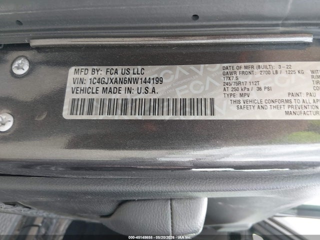 45148658 :رقم المزاد ، 1C4GJXAN6NW144199 vin ، 2022 Jeep Wrangler Sport S 4x4 مزاد بيع