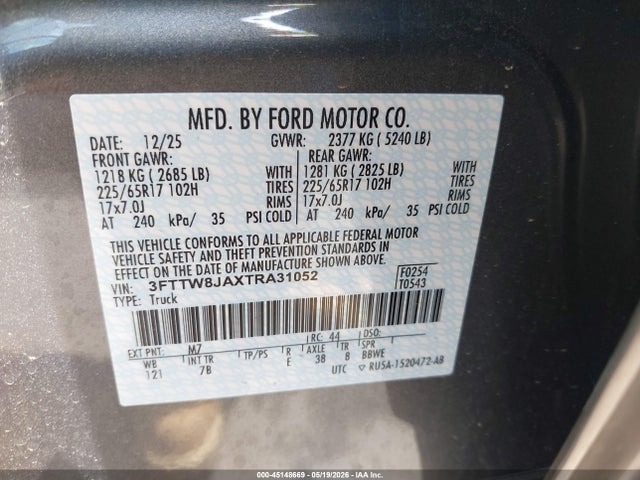 Продаж на аукціоні авто 2026 Ford Maverick Xlt, vin: 3FTTW8JAXTRA31052, номер лоту: 45148669