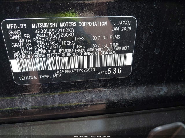 45148680 :رقم المزاد ، JA4ATWAA7TZ025879 vin ، 2026 Mitsubishi Eclipse Cross Black Edition S-awc/se S-awc/sel S-awc مزاد بيع