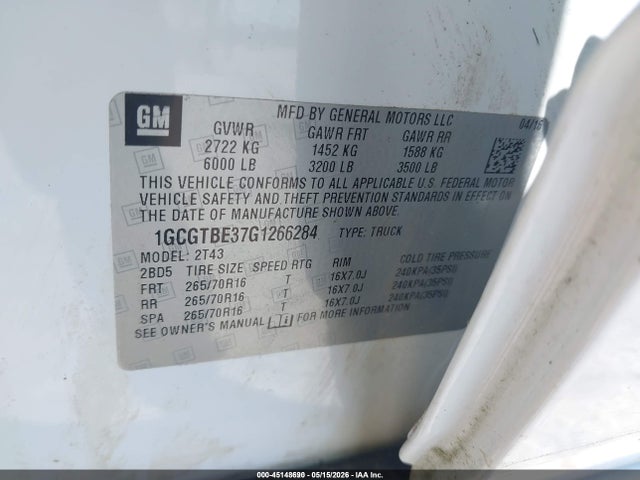 1GCGTBE37G1266284 Chevrolet Colorado Wt
