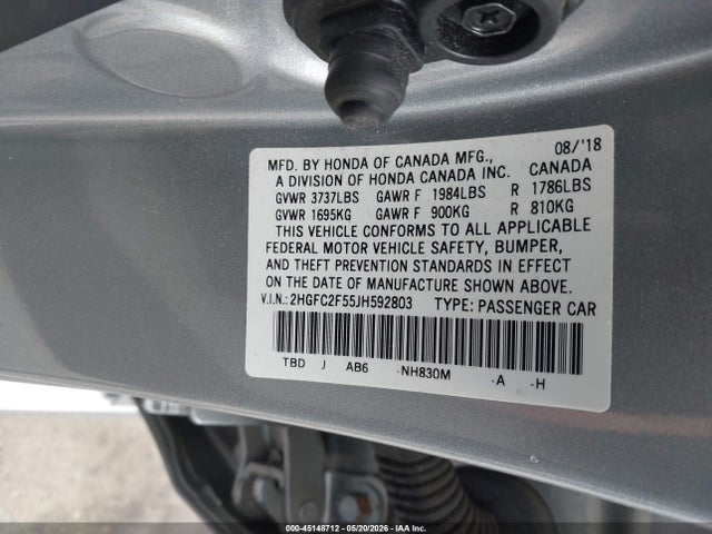 Aukcja sprzedaży 2018 Honda Civic Lx, vin: 2HGFC2F55JH592803, numer aukcji: 45148712