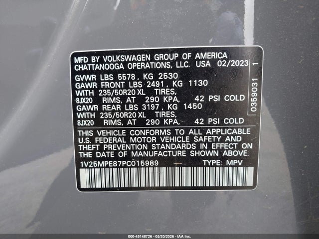 Продаж на аукціоні авто 2023 Volkswagen Id.4 S, vin: 1V25MPE87PC015989, номер лоту: 45148726