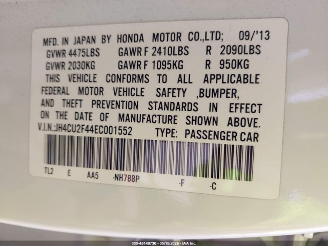 Продаж на аукціоні авто 2014 Acura Tsx 2.4, vin: JH4CU2F44EC001552, номер лоту: 45148730