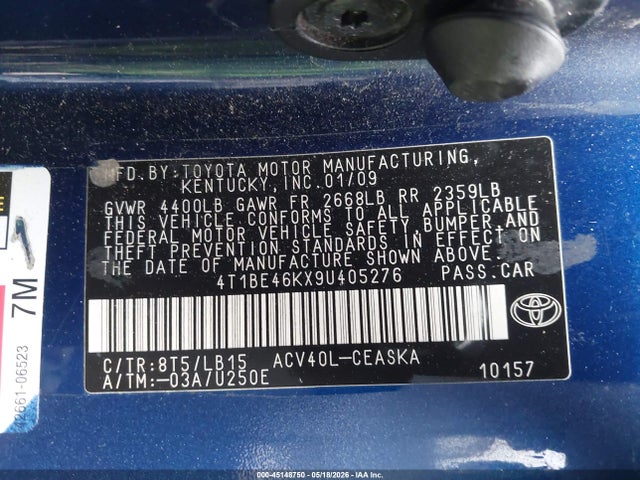 Продажа на аукционе авто 2009 Toyota Camry Se, vin: 4T1BE46KX9U405276, номер лота: 45148750