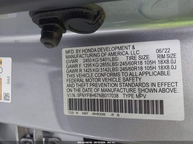 Продаж на аукціоні авто 2022 Honda Passport Awd Trailsport, vin: 5FNYF8H67NB017038, номер лоту: 45148758