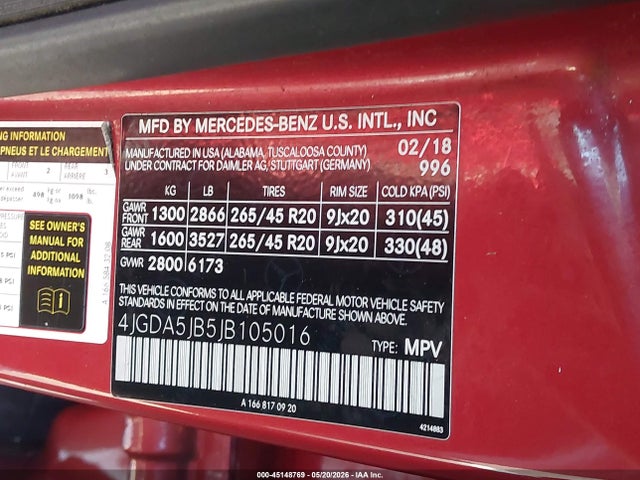 Aukcja sprzedaży 2018 Mercedes-benz Gle 350, vin: 4JGDA5JB5JB105016, numer aukcji: 45148769