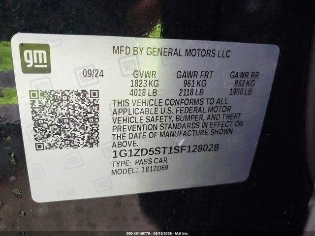 45148776 :رقم المزاد ، 1G1ZD5ST1SF128028 vin ، 2025 Chevrolet Malibu Fwd 1lt مزاد بيع