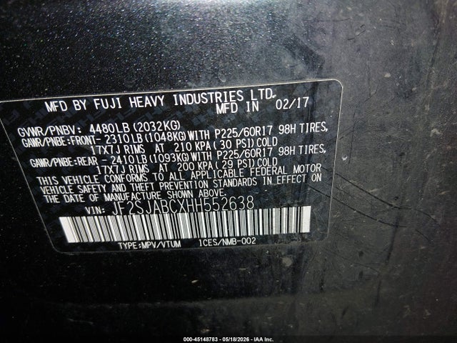 Subaru Forester 2.5i 2017 JF2SJABCXHH552638 Image 9