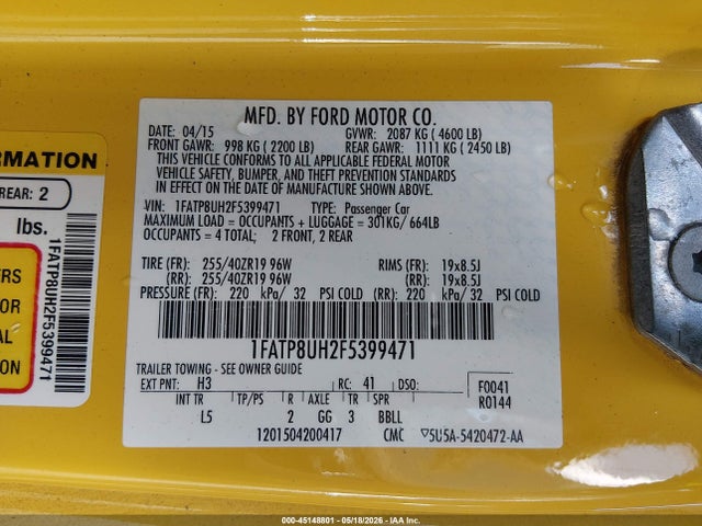 Ford Mustang Ecoboost Premium 2015 1FATP8UH2F5399471 Image 9