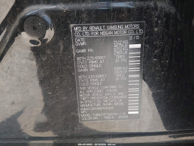 45148802 :رقم المزاد ، KNMAT2MV9GP636995 vin ، 2016 Nissan Rogue S مزاد بيع